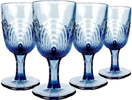 Wine Glasses Set Of 4 Vintage Glassware Drinking Goblets Blue Glass White Red - £27.22 GBP