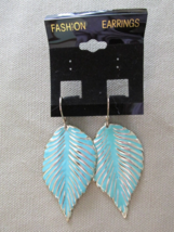 &quot;&quot;Large Teal &amp; Gold Tone Leaf Shaped Earrings&quot;&quot; - New On Card - £7.12 GBP