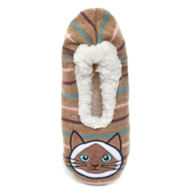 NEW Womens Kitty Cat Sherpa Lined Knit Slipper Socks size S/M 5-8 nonslip tan - £7.93 GBP