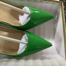 New women spring green leather shoes patent bright high heel pumps young ladies  - £59.42 GBP