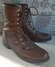 Vtg Justin L508 Brown Roper Leather Lace Up Western Boots Women&#39;s Size 6 1/2 B - £27.23 GBP