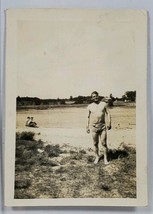 WWII Soldier Posing in Swimsuit Snapshot Photograph A204 - £15.60 GBP