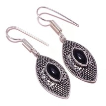 Black Onyx Marquis Gemstone 925 Silver Overlay Handmade Oxidised Drop Earrings - £8.73 GBP