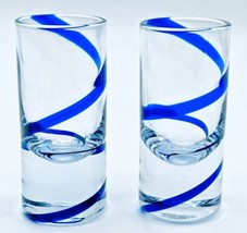 Pier 1 Swirline Cobalt Blue Swirl Mouth Blown Set Of 2 Barware Shot Glasses - £15.92 GBP