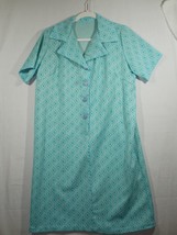 Vintage Turquoise Blue V Neck Long Mumu House Dress - £23.59 GBP