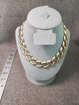 Vtg Wide Curb Link Chain Gold Tone Necklace Fold Over Clasp 18&quot; - £10.75 GBP