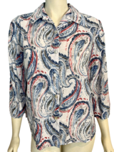 Alfred Dunner Petite White, Blue, Red Print 3/4 Sleeve Blouse PM - £15.17 GBP