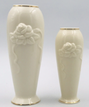 Two (2) Lenox Rose Blossom Bud Vases Embossed Roses w/ 24K Gold Trim  - £16.93 GBP