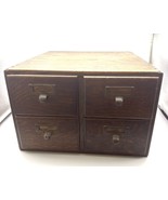 Antique Library Card Catalog Cabinet 4 Drawer Brass Handles Dovetail Oak... - $394.02