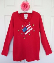 NWT Quacker Factory American Flag Embellished Sweater M July 4 Red Wht Blue QVC - £11.94 GBP