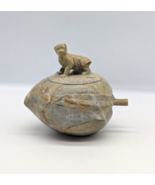 Carved Light Green Soapstone Box Lemur fetish handle Lid 4 X 4.5” Vintage - £18.59 GBP