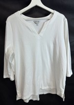 Orvis Crisp White Pima Cotton V-neck 3/4 Sleeve Top Blouse Casual XL - £10.26 GBP