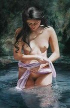Art oil painting Naked women bathing in the river hand painted on canvas - $70.11