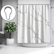 Grey and White Marble Bathroom Shower Curtain Polyester Fabric with Hook 72&quot;x72&quot; - £15.76 GBP