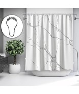 Grey and White Marble Bathroom Shower Curtain Polyester Fabric with Hook... - £15.58 GBP