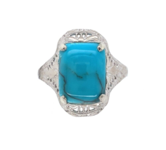 10k Gold 2.09ct Robin&#39;s Egg Blue Genuine Natural Turquoise Filigree Ring #J6138 - £443.89 GBP