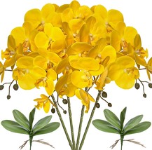 Fagushome 32&quot; Artificial Phalaenopsis Flowers 4 Pcs With 2 Bundles, Yellow - £30.04 GBP