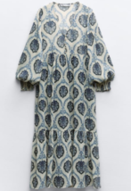 Zara Bnwt 2023. Blue White Print Metallic Thread Dress Tunic. 2458/118 - £69.64 GBP