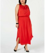 Alfani Womens Plus Size Sleeveless Smocked Satin Midi Dress Red 1X NWT - £17.58 GBP