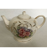 Vintage decorative musical teapot pink floral with gold trim design shab... - $21.73