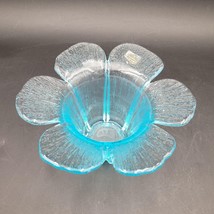 Vintage Viking Light Ice Blue Glass Six Petal Flower Dish Candle Holder - $39.59