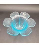 Vintage Viking Light Ice Blue Glass Six Petal Flower Dish Candle Holder - $730.68 MXN