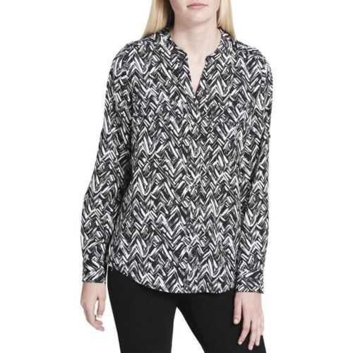 Primary image for Calvin Klein Printed Shirt Herringbone Casual Top, Black White