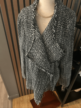 Renee C. Fringed Black &amp; White Boucle Tweed Cropped Blazer Size 2XL - $34.65