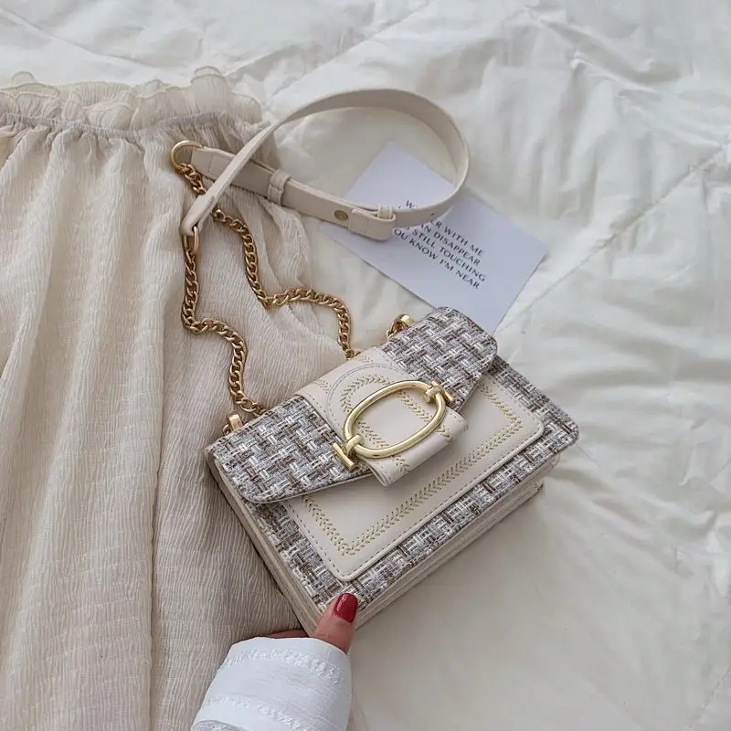 Fashion Messenger Bag Korean Casual Temperament Cotton And Linen Splicing Chain  - £42.31 GBP