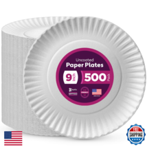 Munfix 500pk 9" Uncoated White Paper Plates - Disposable, Microwave Safe - $47.19