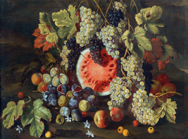 Framed Canvas Art Print Giclee Still Life Grapes Watermelons Figs And Apples - £31.64 GBP+