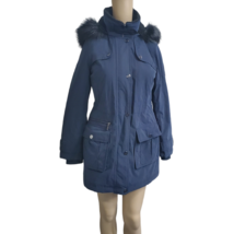 DKNY Womens Faux-Fur Trim Hooded Water-Resistant Anorak Polyester Jacket Navy XX - £77.53 GBP