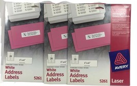 5261 Avery ® Smooth Feed Permanent Laser Address Labels 1&quot; x 4&quot;  White 1500 Ct - £15.49 GBP