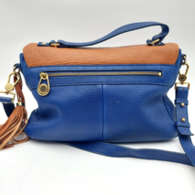 Isaac Mizrahi Signature Crossbody Handbag Blue/Brown Pebbled Leather Tassel - £37.83 GBP
