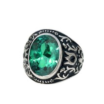 Unisex Emerald Quartz Ring Solid 925K Silver Unisex Jewelry May Birthstone Rings - £52.06 GBP