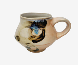 Studio Art Pottery Mug Drip Glaze Blue Brown Orange Southwestern Style 3.75” - £19.66 GBP