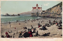 San Francisco CA-CLIFF HOUSE-CROWD On BEACH-SEAL ROCKS~1900 Britton Rey Postcard - £7.48 GBP