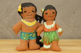 Vintage Hawaii Souvenir Boy &amp; Girl Printed Cloth Dolls Hula Dancer Board Shorts - £22.47 GBP