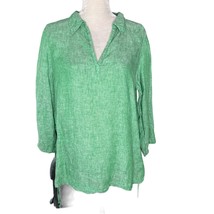 Isaac Mizrahi NY Linen Top Green Large LS Side Hem Ties - $34.64