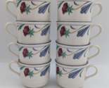 Lenox Poppies on Blue Floral Coffee Flat Cup Mugs Chinastone Ceramic Set... - $59.99