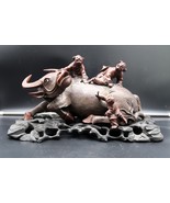 Large 19th C. Chinese Teak Carved Wood Water Buffalo W/ Children W/ Stan... - $11,025.15 MXN