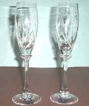 Kathy Ireland Tranquility Crystal Champagne Flute SET/2 Etched Floral New No Box - £31.08 GBP