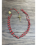 Red Heart Beaded Gold Tone Rosary Catholic Religious Cross Crucifix KG JD - $13.56 CAD