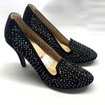Forever Women Size 7.5 M Black Faux Suede Perforated Rhinestones 3&quot; Heel... - £15.34 GBP