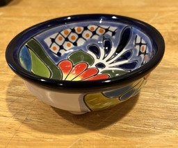 Mexican Talavera Small Pottery 3 Footed Trinket Bowl Floral Lead Free - $15.83