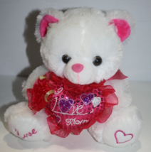Charming Toys White Plush Valentine Teddy Bear 9&quot; I Love Mom Heart Soft Stuffed - £10.03 GBP