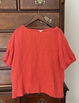 EILEEN FISHER Organic Cotton Textured Top LARGE coral boxy fit comfy loose - $24.72