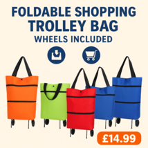 Foldable Shopping Trolley Bag with Wheels – Large Capacity Tote, Lightwe... - $10.38+