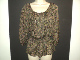 BEBE Top Size XS Tunic Black Floral Sequins Beads 3/4 Sleeves Elastic Waist - £9.58 GBP