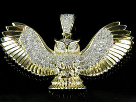 Solid 2.00 Ct Round Diamond Flying Owl Pendant 14k Yellow Gold Over Jewelry Gift - £149.59 GBP